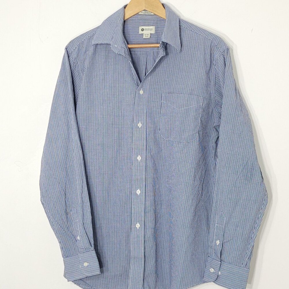 Haggar Clothing Mens Blue Patterned Regular Fit Long Sleeve Button Up Shirts
